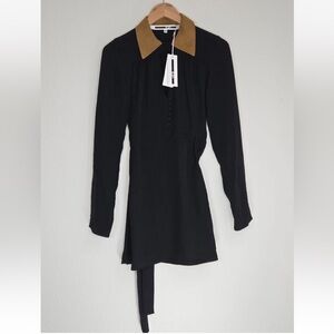 McQ Alexander McQueen Tie Black Mini Dress With Contrast Collar Size IT38 NEW